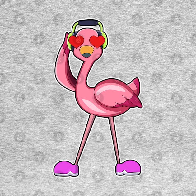 Flamingo with Headphone & Hearts by Markus Schnabel